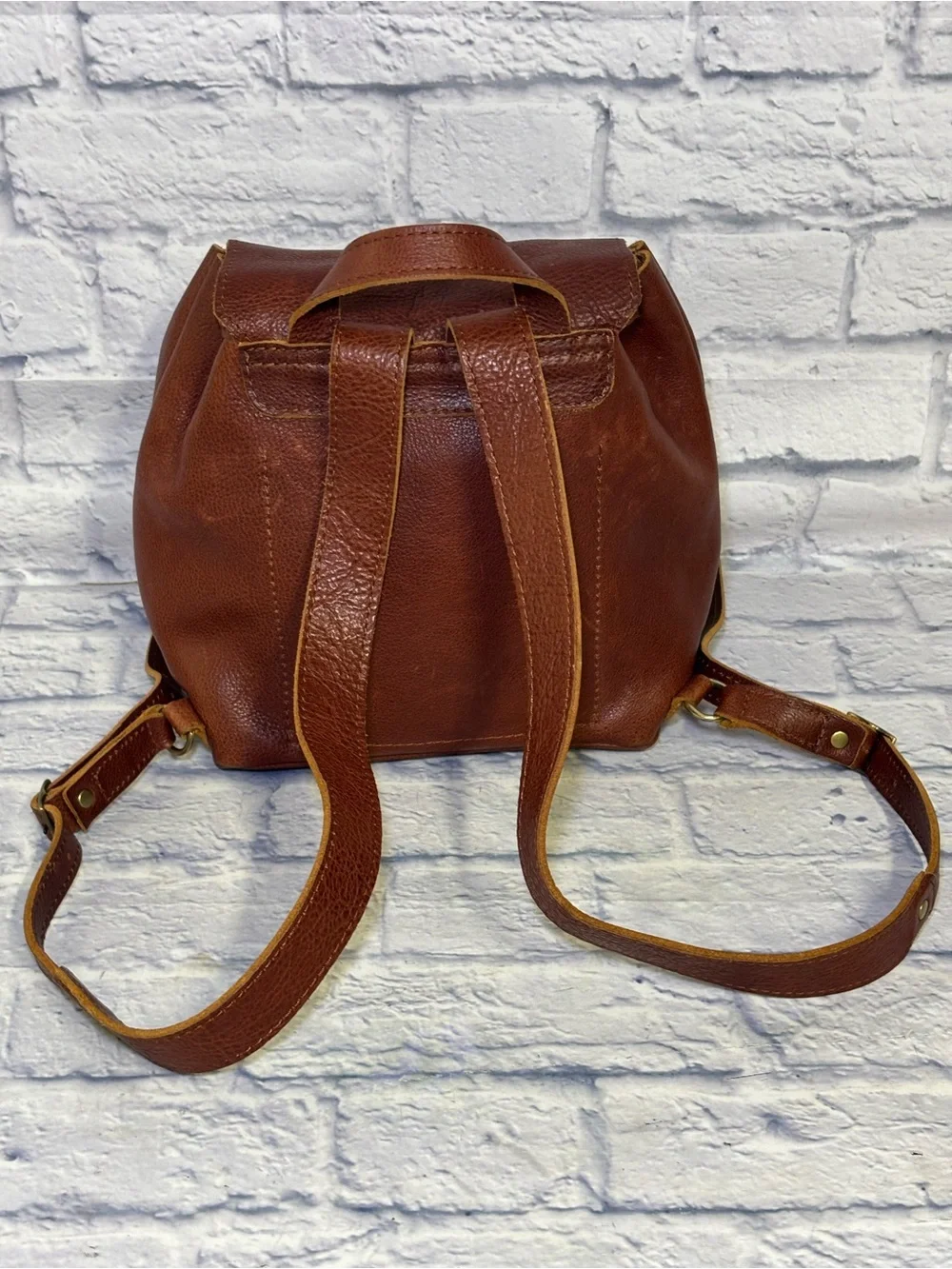 Portland Leather Goods Bucket Backpack Brown Full Grain Leather Drawstring Bag